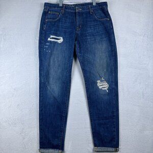 Mossimo Denim Women's Boyfriend Jeans Roll Tab Hem Distressed Blue Size 12/31